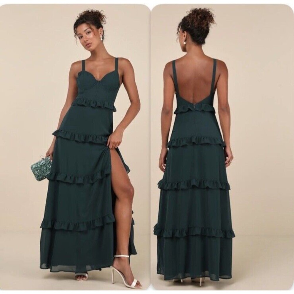 Lulus Sincerely Poised Emerald Backless Bustier Tiered Maxi Dress MWOT Size 3X